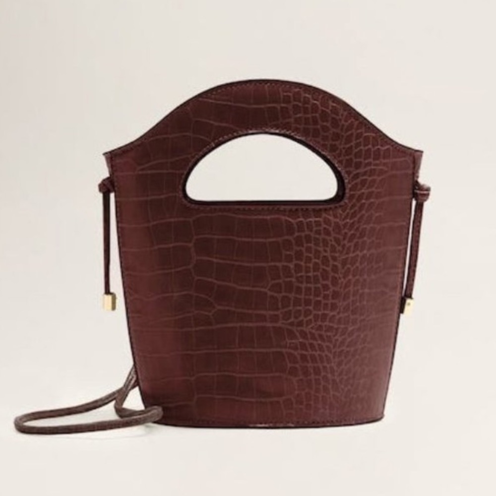 Mango Croc Effect Bucket Bag Burgundy